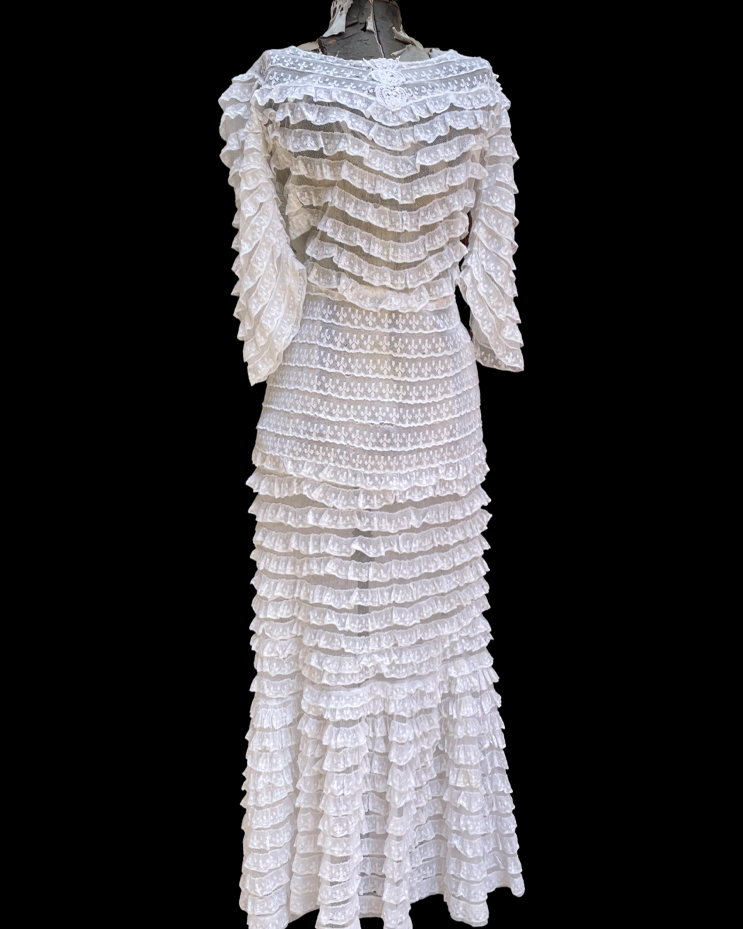 Rare Edwardian Tiered Lace Mesh Gown