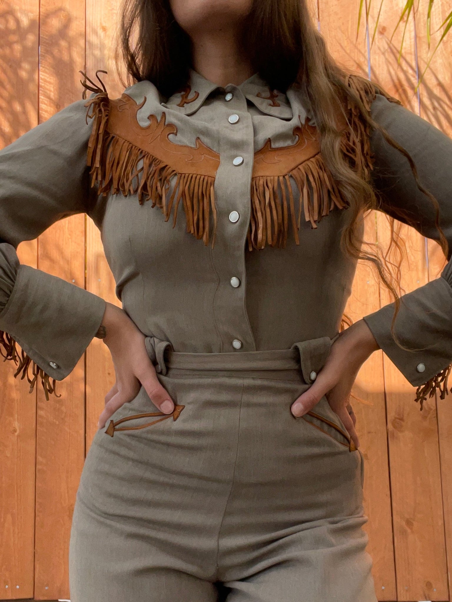 1940s HIlbilly Westerns Two Piece Gabardine & Fringe Cowgirl Slack Suit