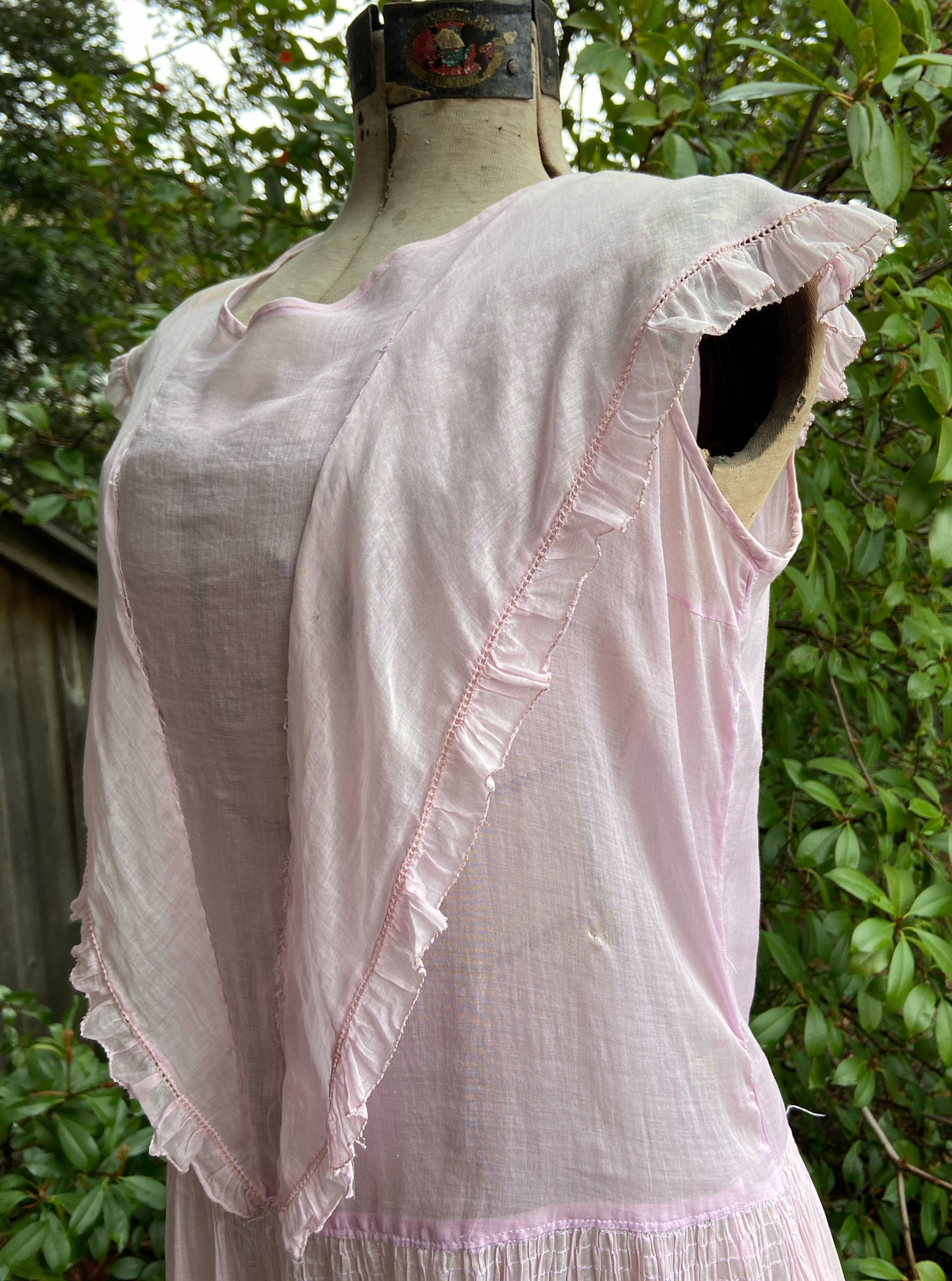 1920s Drop Waist Cotton Voile Flower Basket Dress