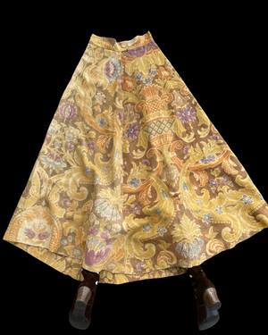Early 1900s Heavy Linen Handmade Deco Floor Length Skirt