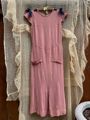 1930s Lace Up Crepe Midi Dress
