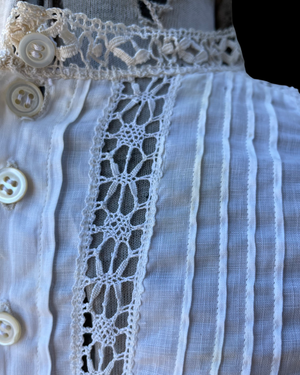 Edwardian Embroidered Whitework Cotton Lawn Blouse
