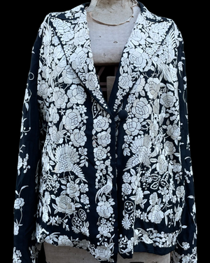 1920s Chinese Densely Embroidered Peacock Floral Silk Coat