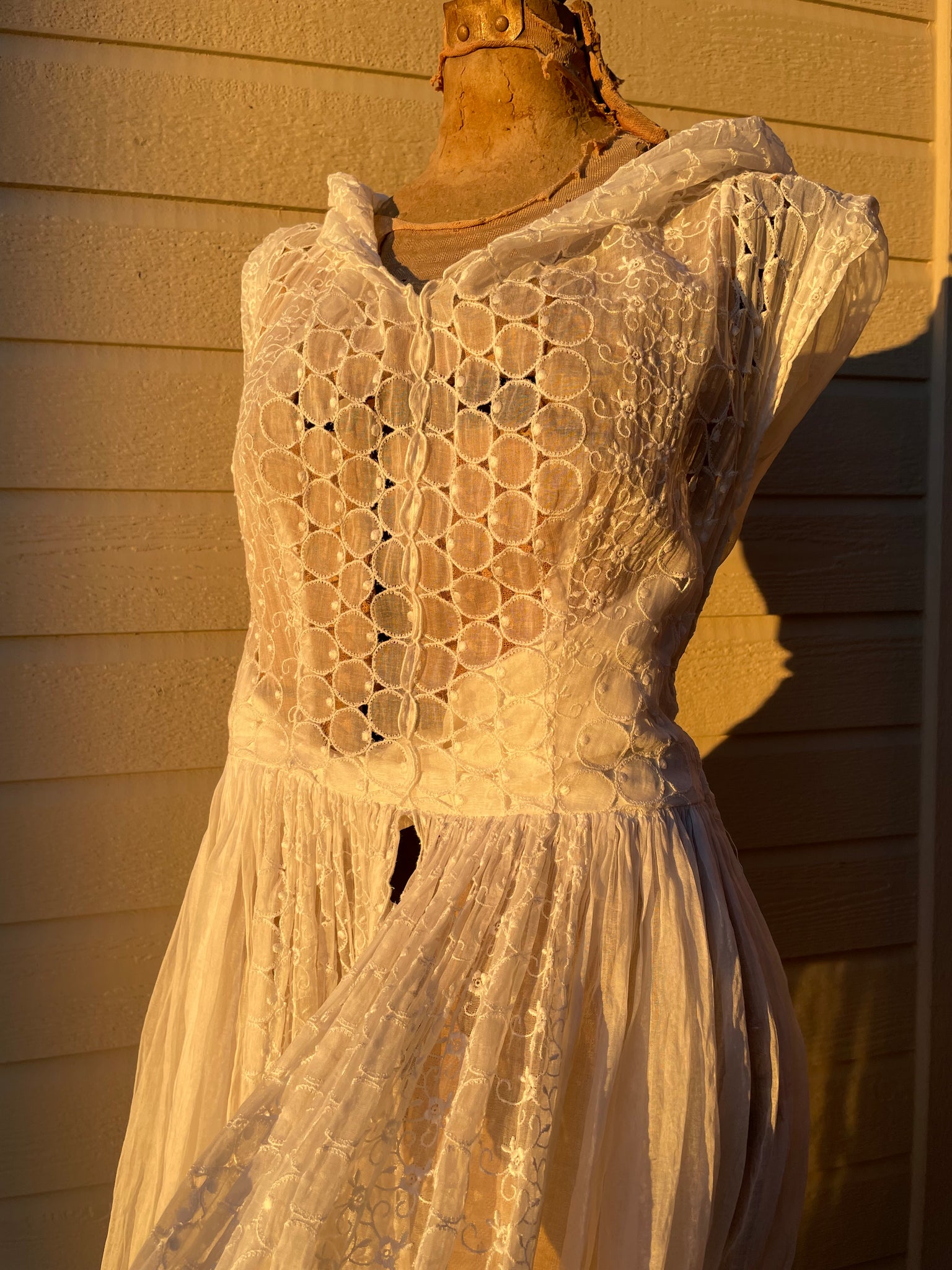 1940s Eyelet Organza Split Skirt Wedding Gown