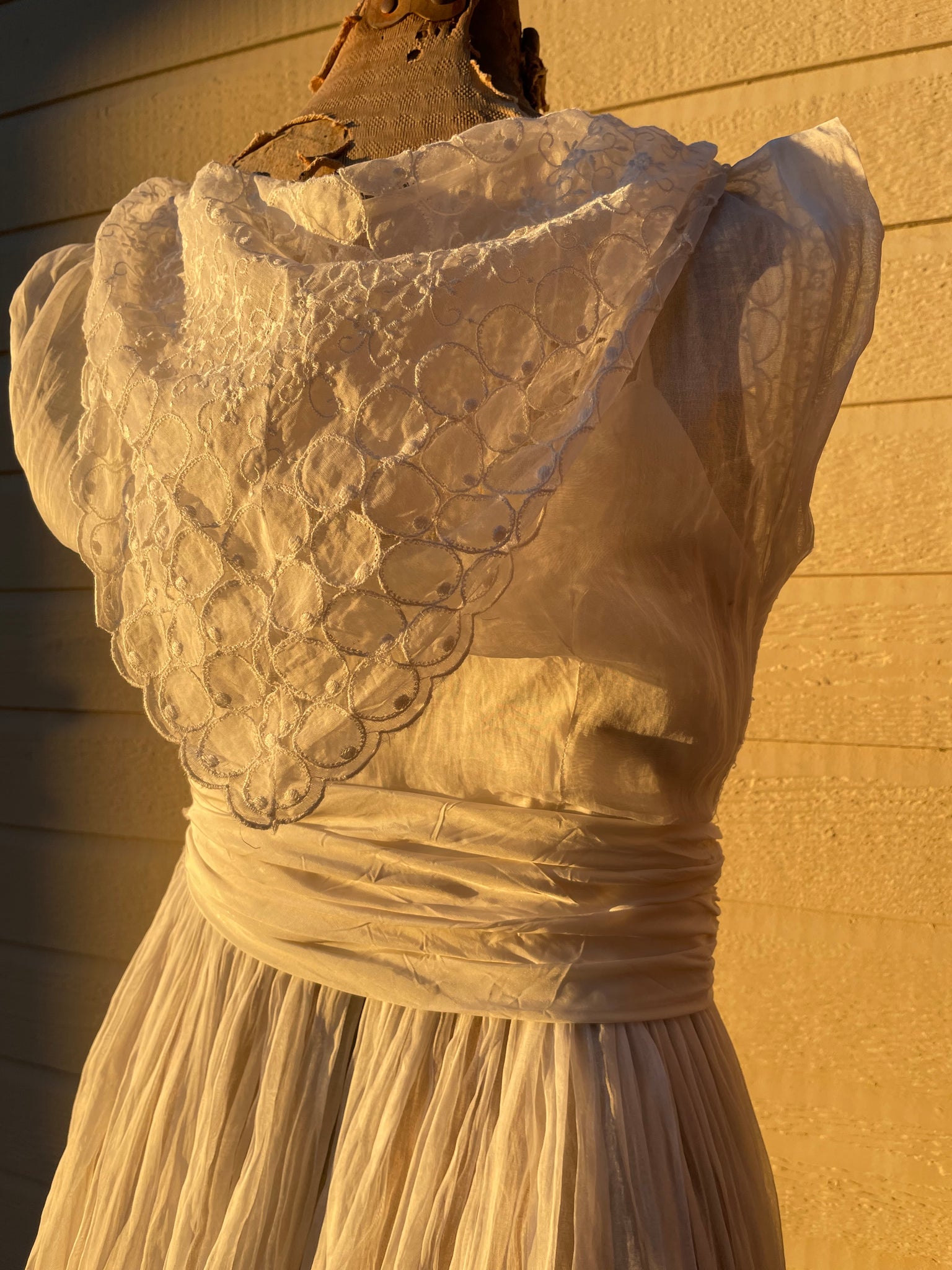 1940s Eyelet Organza Split Skirt Wedding Gown