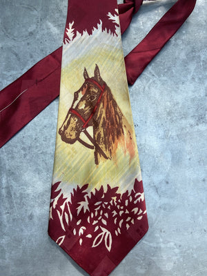 1940s Hand Painted Horse Head Western Tie