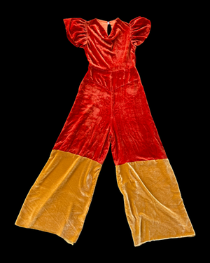 1930s Silk Velvet Color Block Wide Leg Jumpsuit