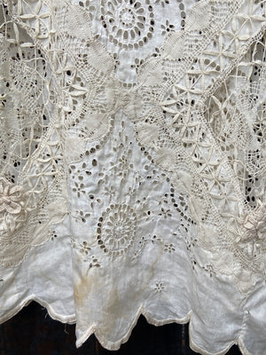 Antique Titanic Era Hand Sewn Eyelet Irish Lace Gown
