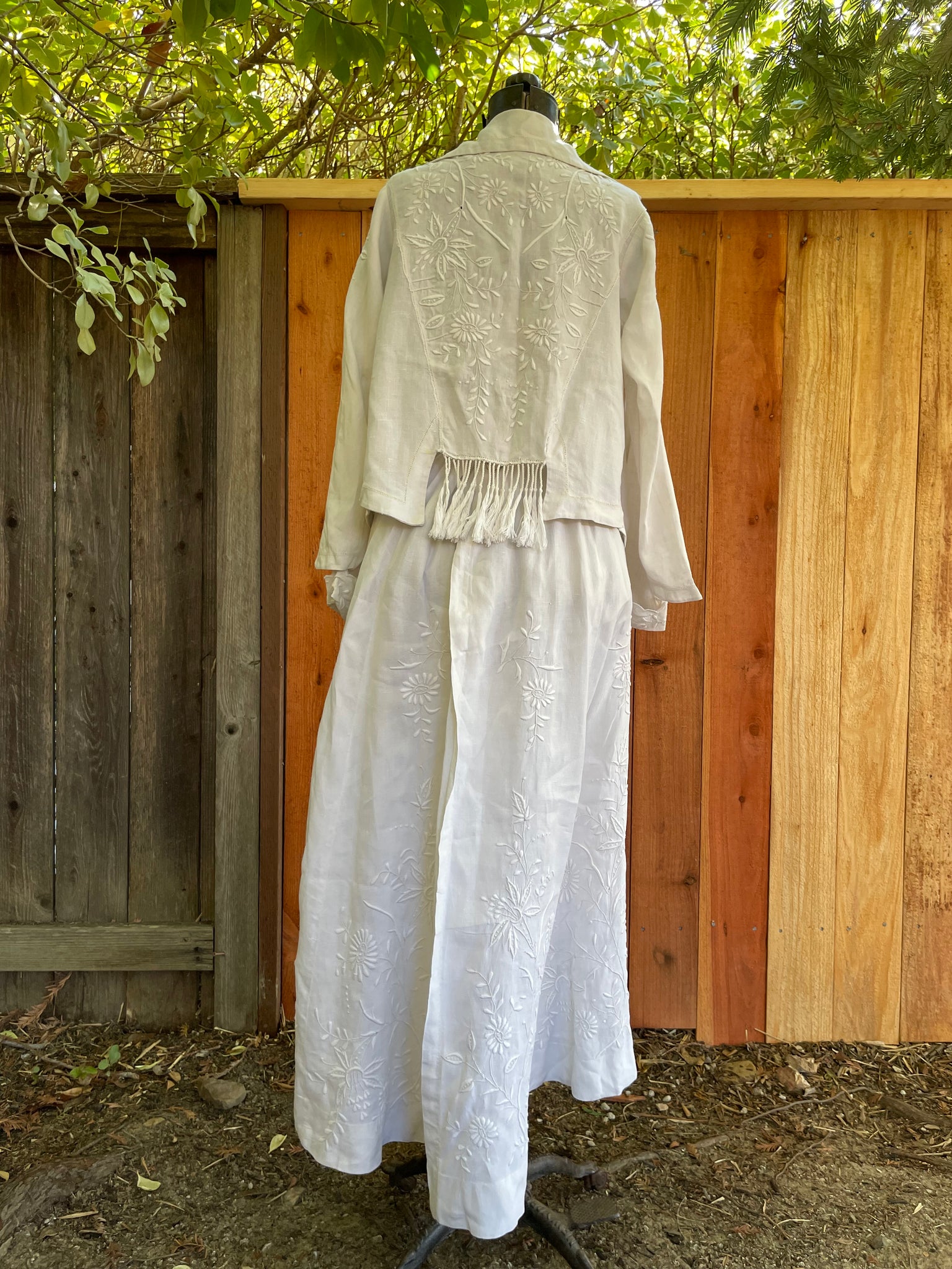 Edwardian Embroidered Linen Walking Suit