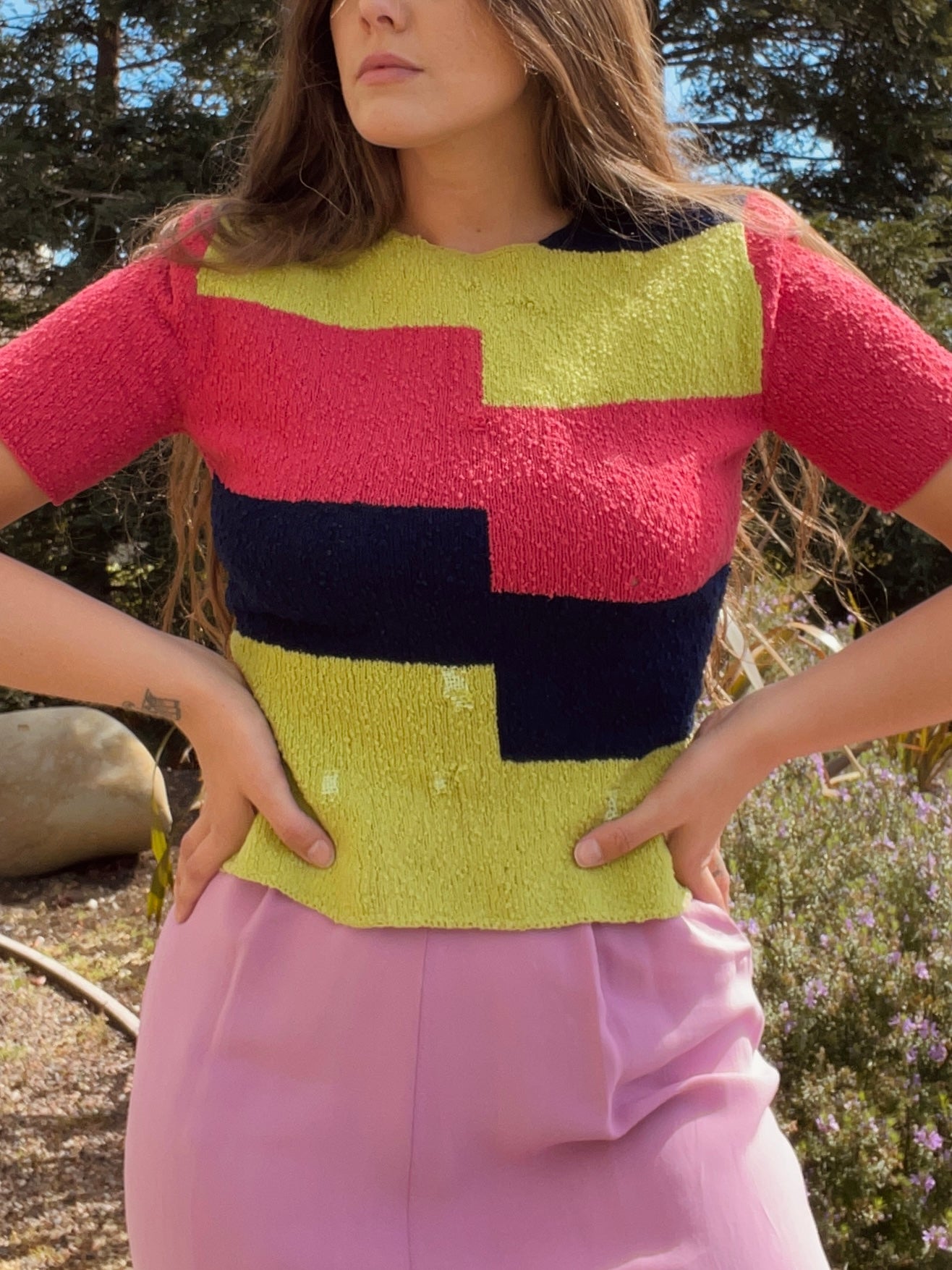 1940s Color Block Knit Sweater