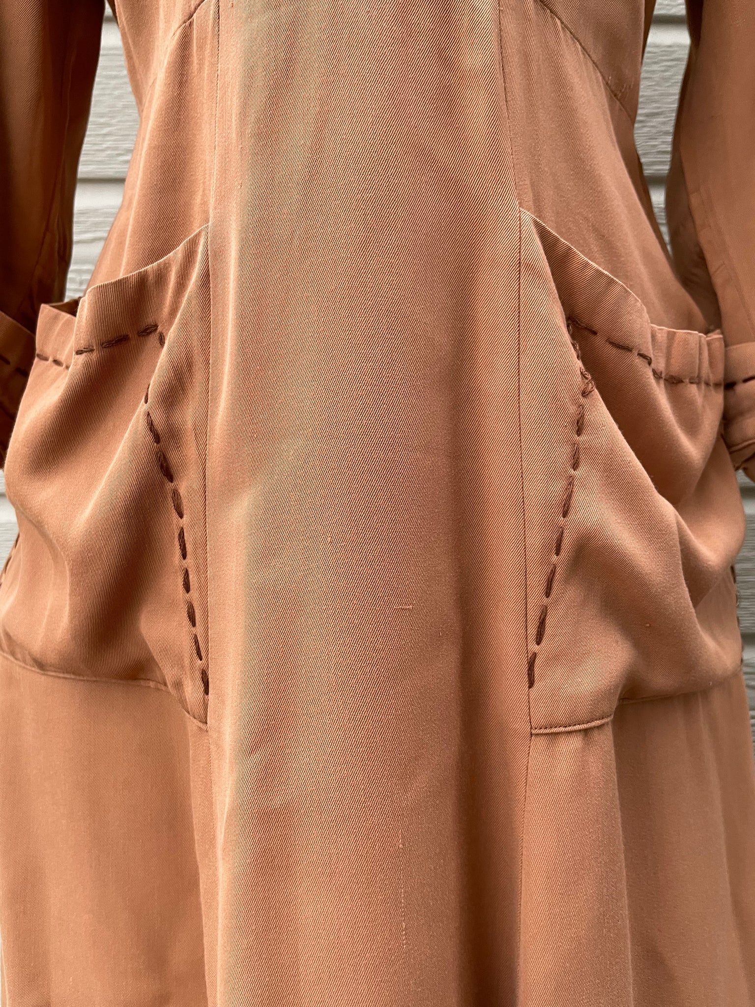 1940s Peach Western Gabardine Shirtdress