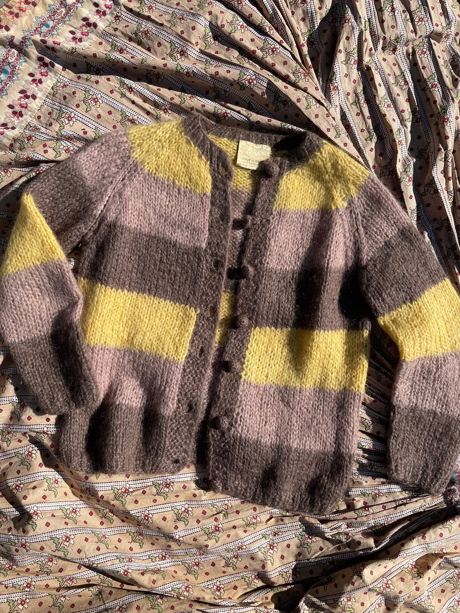 1960s Color Block Italian Mohair Knit Cardigan