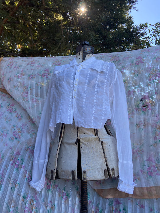 Edwardian Organdy Sailor Collar Embroidered Blouse