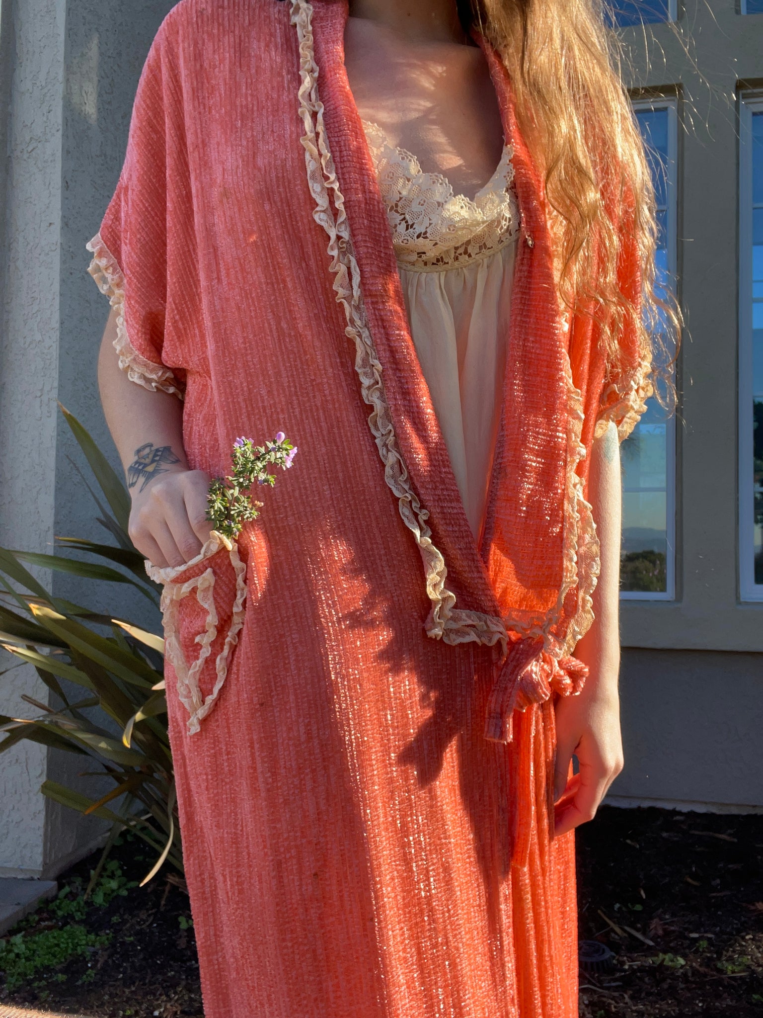 Antique 1920s Coral Chenille Robe