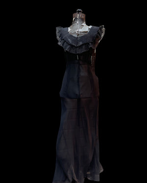 1930s Crepe Chiffon Lace Bias Cut Slip Dress