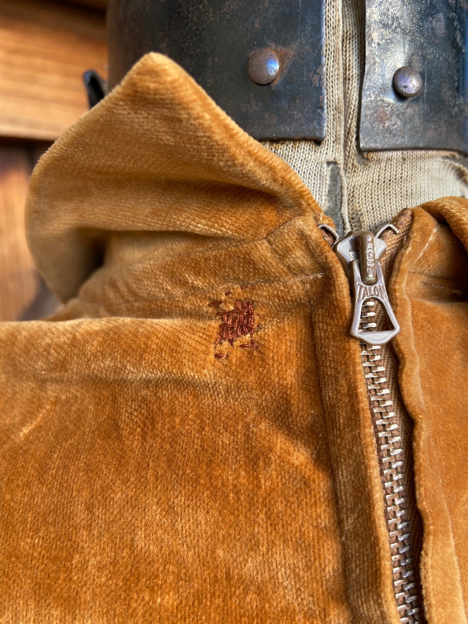 1930s Copper Crushed Velvet Puff Sleeve Dress