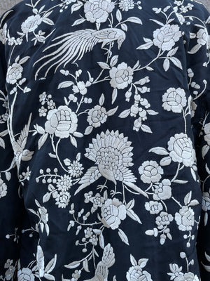 1920s Chinese Densely Embroidered Peacock Floral Silk Coat