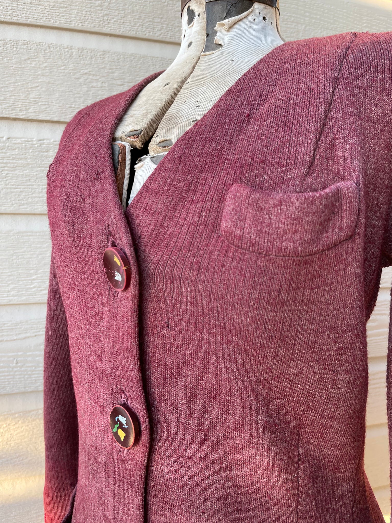 RESERVED- 1920s/1930s Maroon Knit Button Front Cardigan