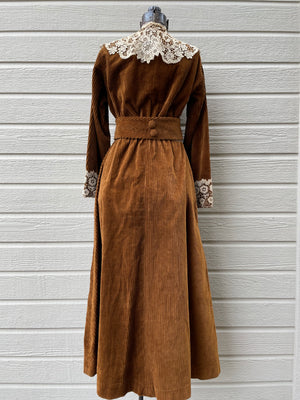 Antique 1910s Corduroy Button Front Day Dress