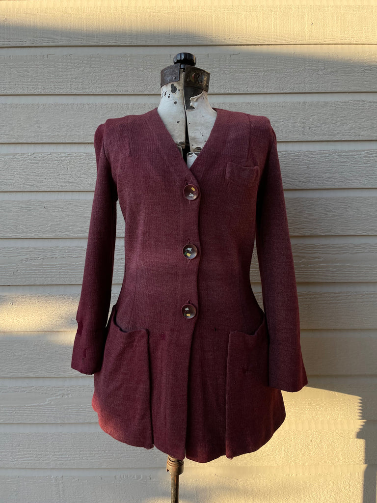 RESERVED- 1920s/1930s Maroon Knit Button Front Cardigan – Of