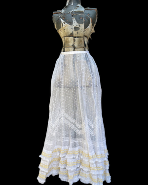 Edwardian Embroidered Mesh Lace Tiered Skirt