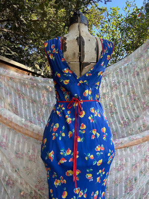 1930s Bias Cut Rayon Keyhole Floral Slip Dress