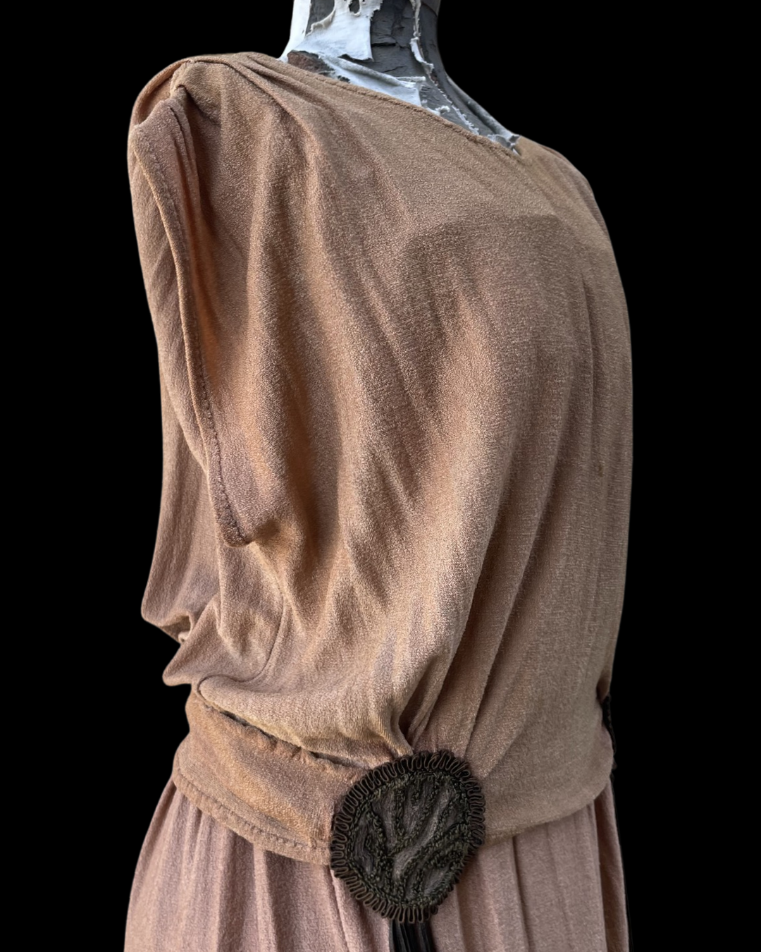 Rare Roaring 20's Bronze Silk Knit Fringe Dress