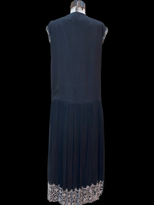 1920s Beaded Chiffon and Crepe Bow Dress