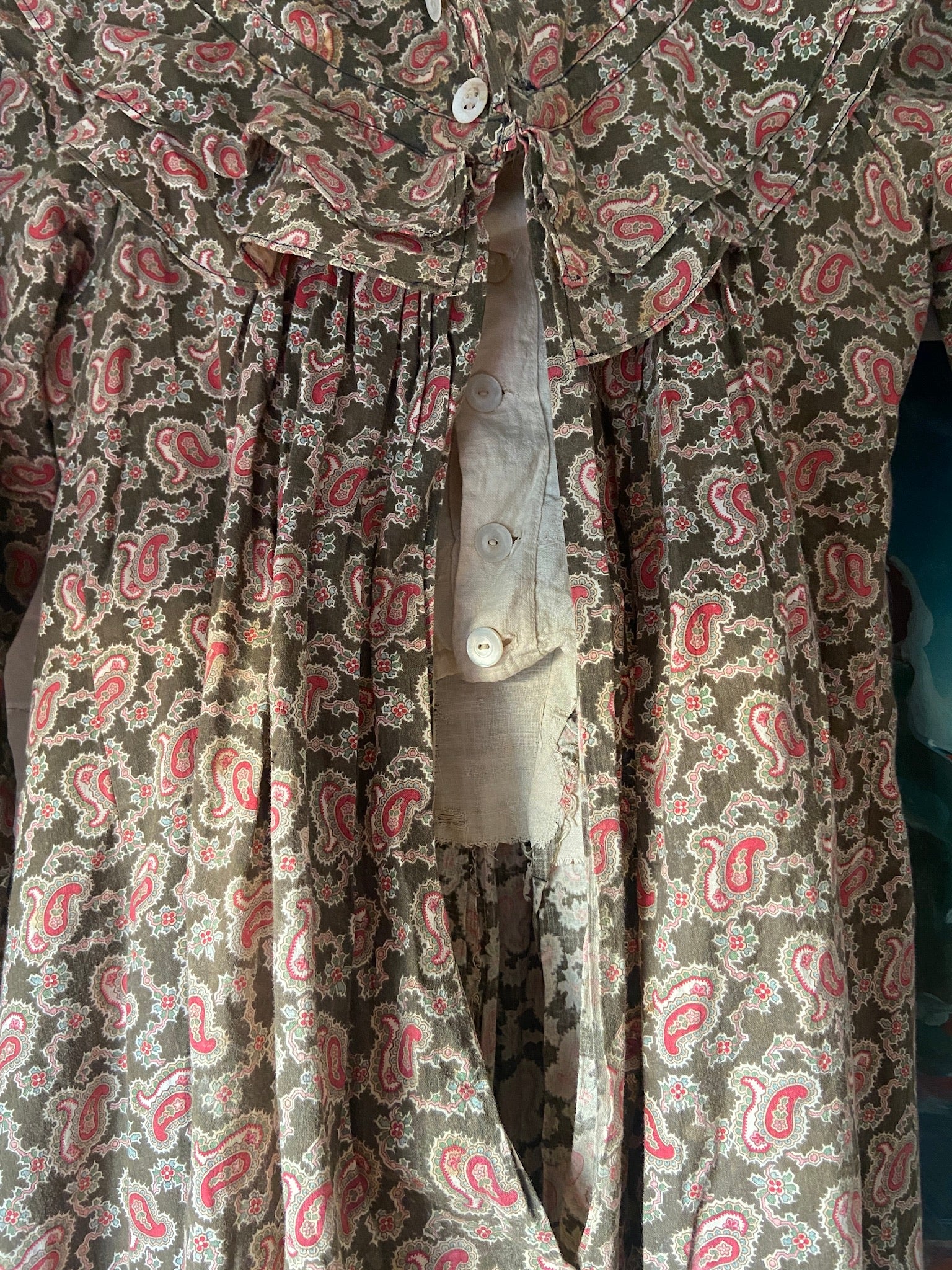 1890s Paisley Cotton Wrapper Dress