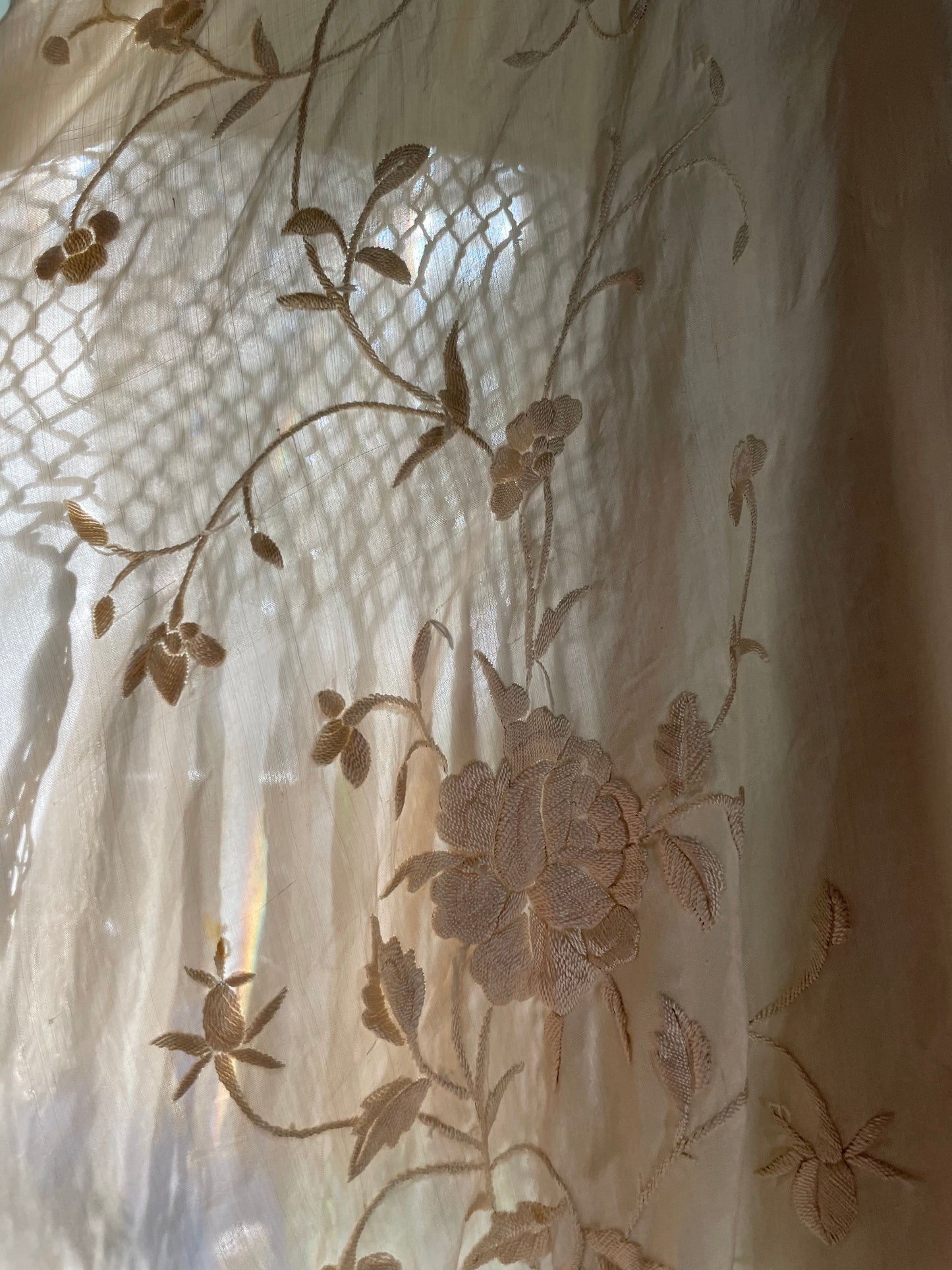 Antique Embroidered Silk Knotted Fringe Shawl