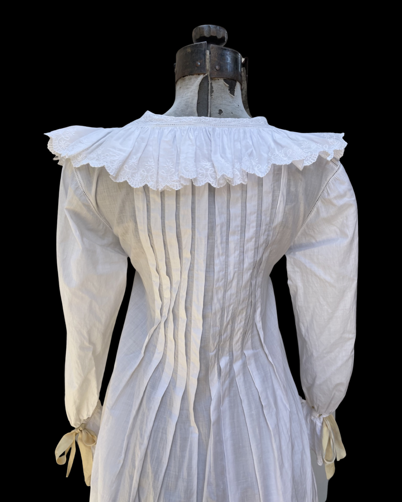 Antique 1900s Eyelet Cotton Trousseau Bridal Evening Dress