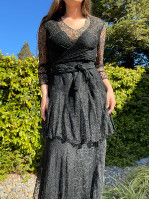 1920s/30s Full Lace Wrap Style Tiered Dress