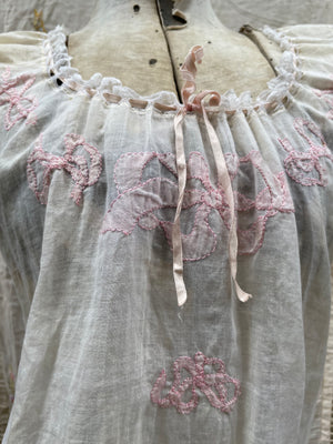 Edwardian Embroidered Bow Cotton Blouse