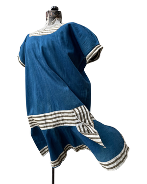 Antique Indigo & Stripe Cotton Bathing Suit Dress