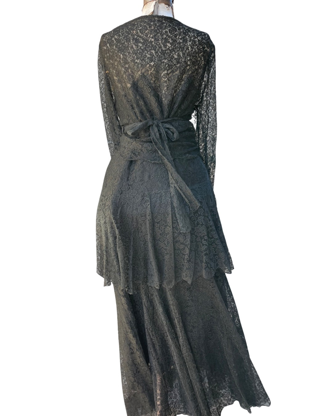 1920s/30s Full Lace Wrap Style Tiered Dress