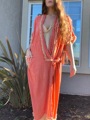 Antique 1920s Coral Chenille Robe