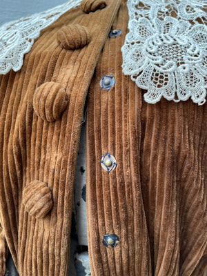 Antique 1910s Corduroy Button Front Day Dress