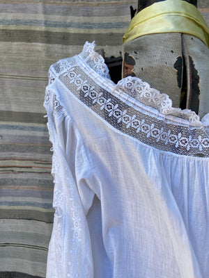 Edwardian Cotton Flutter Sleeve Cotton/ Lace Night Dress