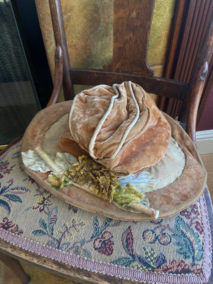 Antique Edwardian Velvet 'Branch & Leaves' Brimmed Hat
