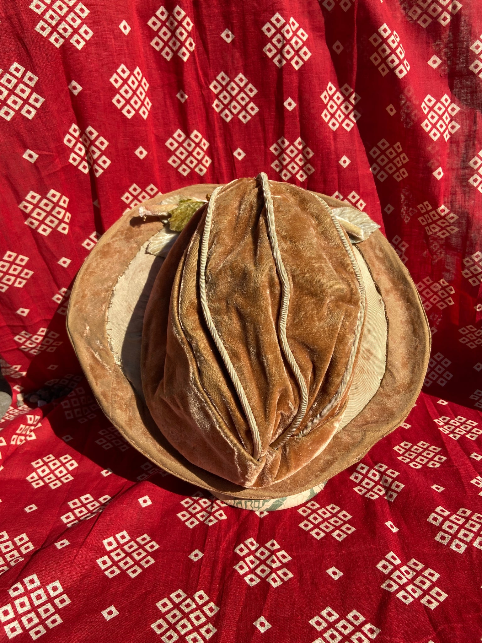 Antique Edwardian Velvet 'Branch & Leaves' Brimmed Hat