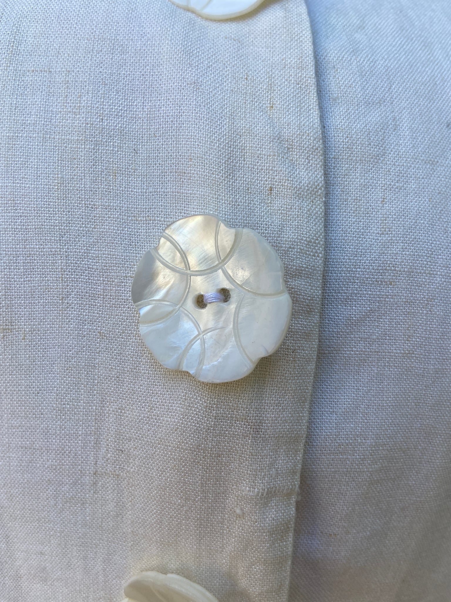 Carved MOP Flower Button 1930s Rayon Gabardine Day Dress