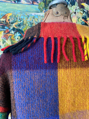 1950s Rainbow Loomed Checkered Fringe Sweater