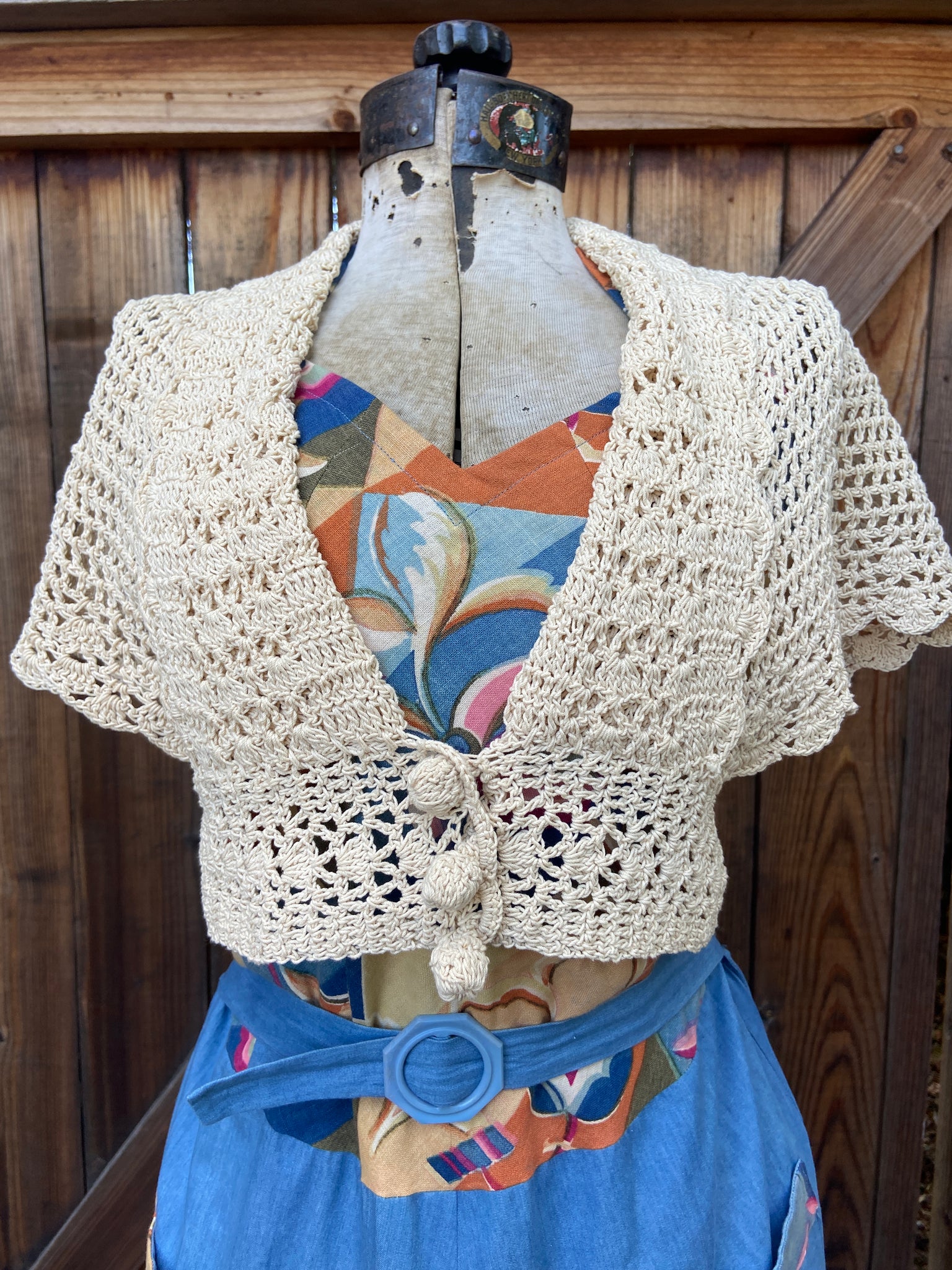 1930s Hand Crochet Cropped Cardigan Blouse