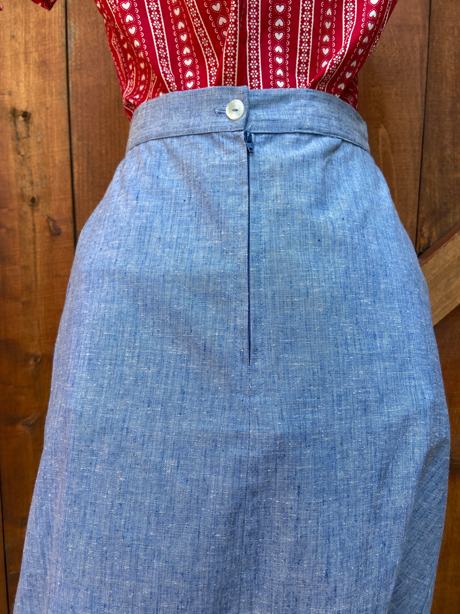 1960s Chambray A-Line Skirt With Pockets
