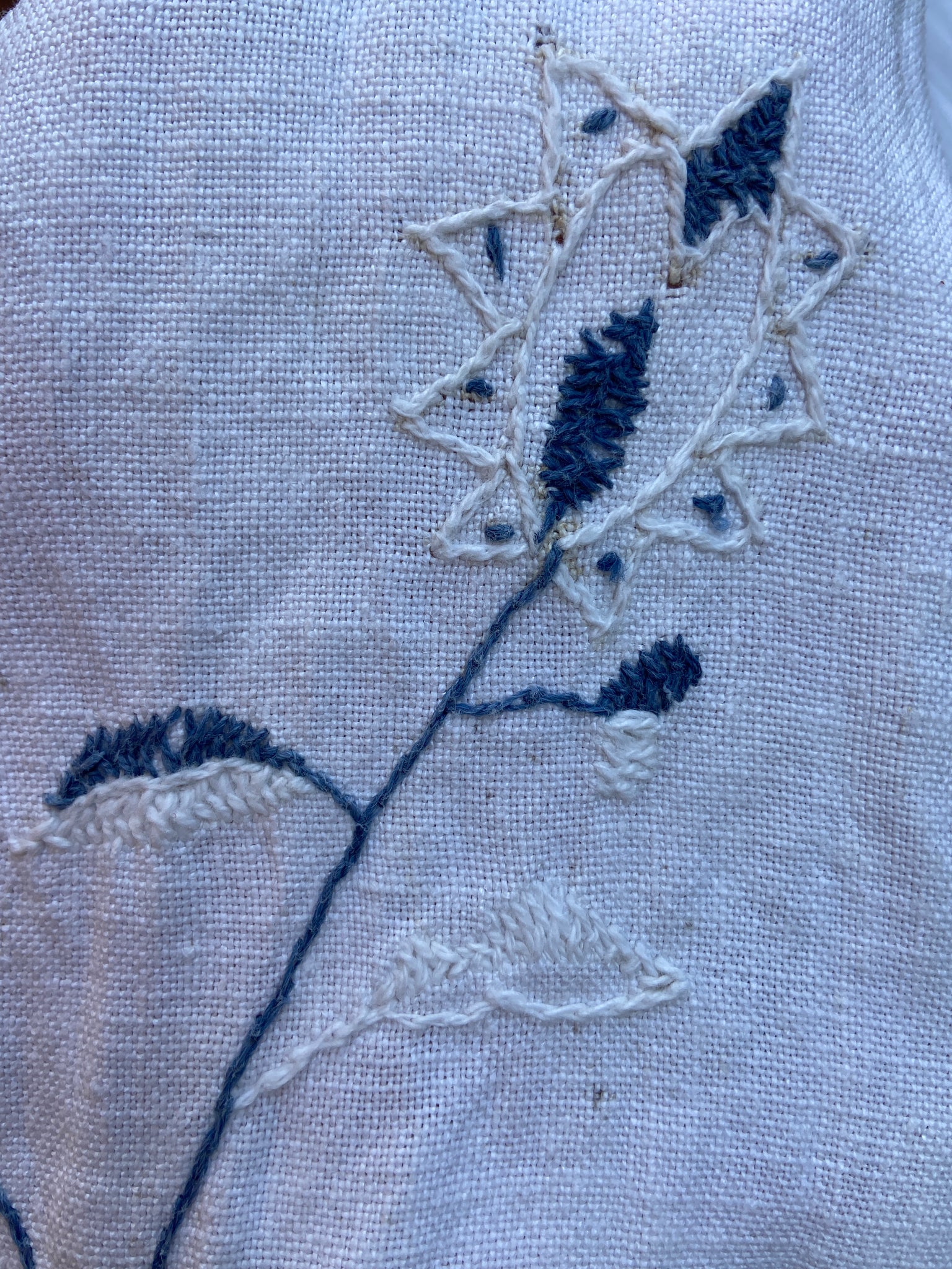 Antique Europen Linen and Cornflower Blue Floral Embroidered Skirt
