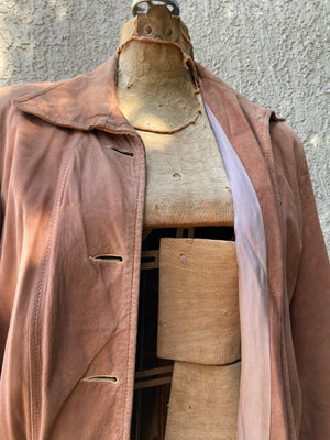 1940s Button Front Suede Tie Waist Jacket