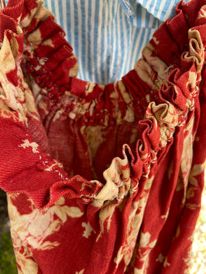 Antique 1800s French Turkey Red Drawstring Bag