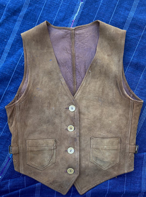 1930s Leather Vest With Side Buckle Adjusters