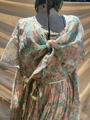 Handmade 1930s Watercolor Voile Bell Sleeve Dress