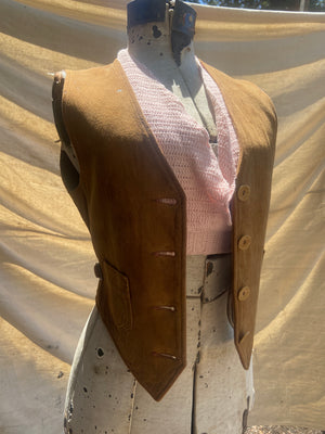 1930s Leather Vest With Side Buckle Adjusters